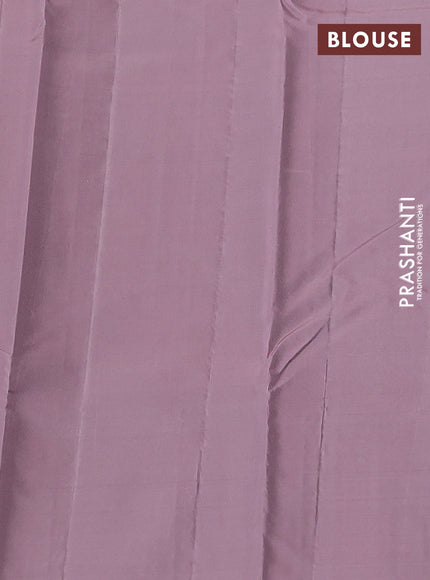 Kanchipuram silk saree coffee brown and pastel pink with zari woven buttas in borderless style