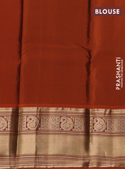 Kanchipuram silk saree coffee brown and orange with zari woven buttas and long rich zari woven border