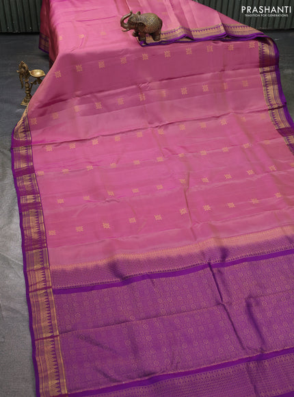 Kanchipuram silk saree mauve pink and purple with zari woven buttas and zari woven border