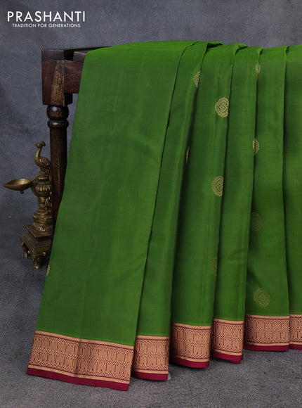 Kanchipuram silk saree green and wine shade with zari woven buttas and zari woven border