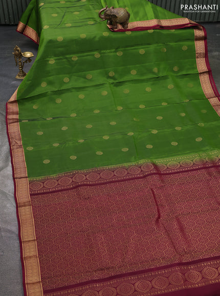 Kanchipuram silk saree green and wine shade with zari woven buttas and zari woven border