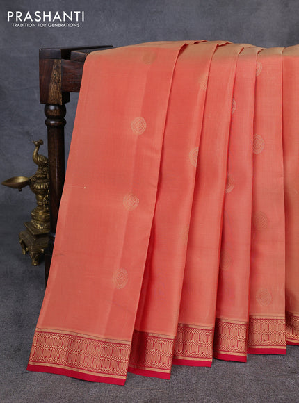 Kanchipuram silk saree orange and red with zari woven buttas and zari woven border