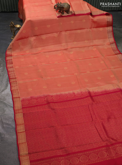 Kanchipuram silk saree orange and red with zari woven buttas and zari woven border