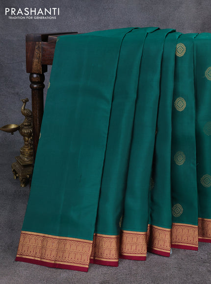 Kanchipuram silk saree green and wine shade with zari woven buttas and zari woven border