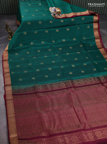 Kanchipuram silk saree green and wine shade with zari woven buttas and zari woven border