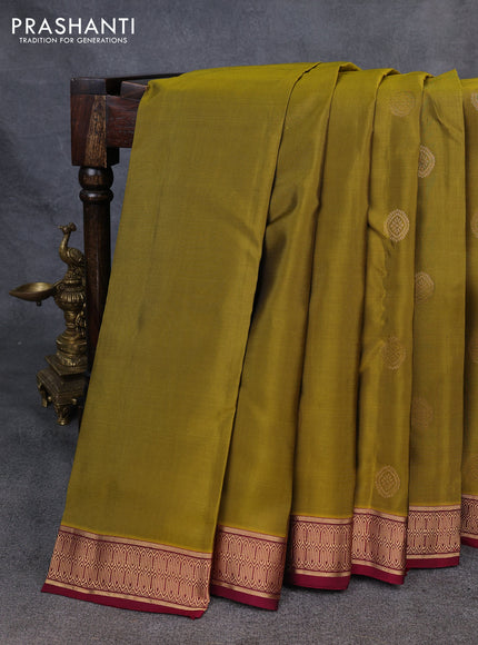 Kanchipuram silk saree mehendi green and wine shade with zari woven buttas and zari woven border