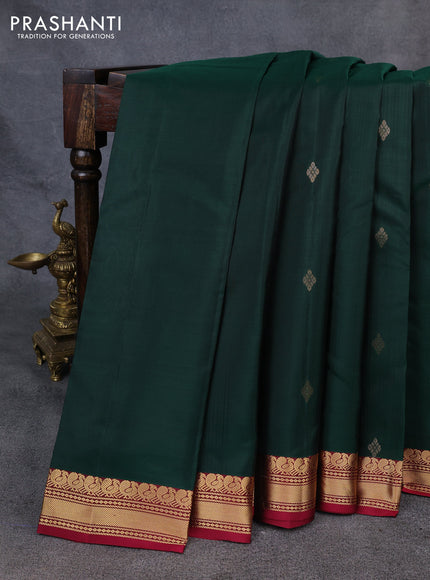 Kanchipuram silk saree bottle green and wine shade with zari woven buttas and zari woven border