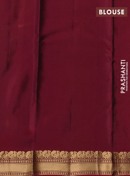 Kanchipuram silk saree bottle green and wine shade with zari woven buttas and zari woven border