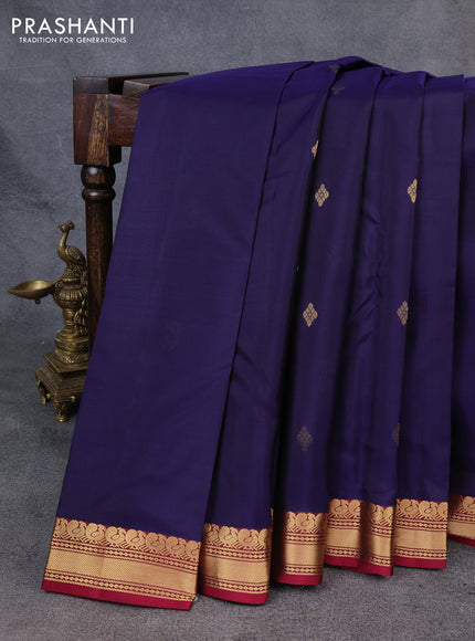 Kanchipuram silk saree navy blue and wine shade with zari woven buttas and zari woven border