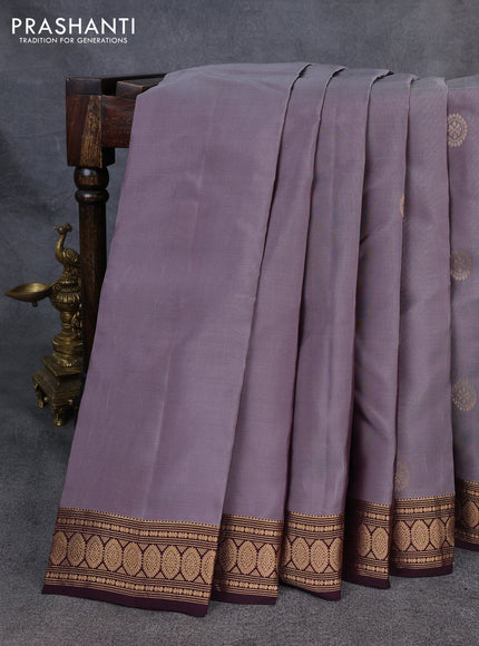 Kanchipuram silk saree dual shade od grey and deep wine with zari woven buttas and zari woven border