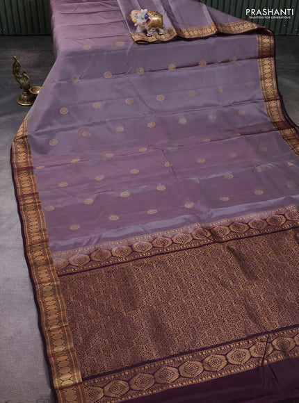 Kanchipuram silk saree dual shade od grey and deep wine with zari woven buttas and zari woven border