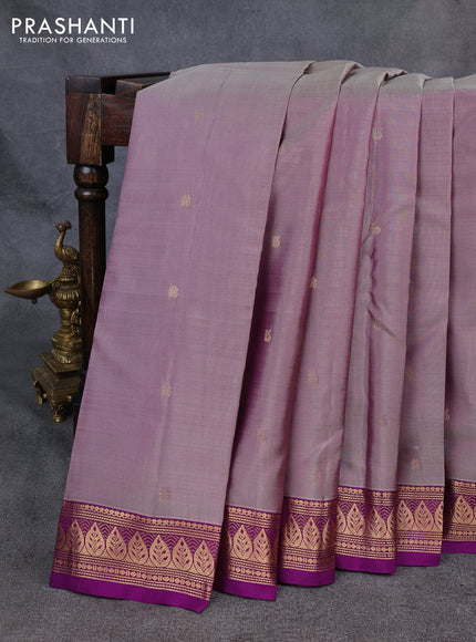 Kanchipuram silk saree pastel purple and purple with zari woven buttas and zari woven border