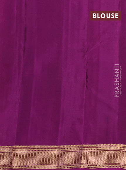 Kanchipuram silk saree mehendi green and purple with zari woven buttas and zari woven border