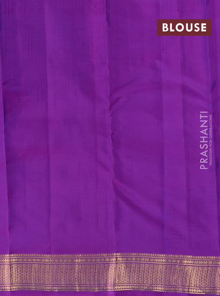 Kanchipuram silk saree dual shade of greenish blue and purple with zari woven buttas and zari woven border