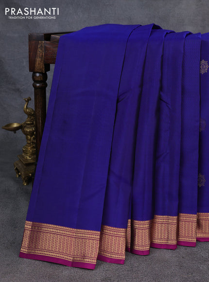 Kanchipuram silk saree blue and magenta pink with zari woven buttas and zari woven border