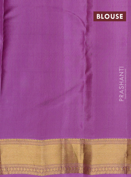 Kanchipuram silk saree mustard green and lavender with zari woven buttas and rich zari woven border