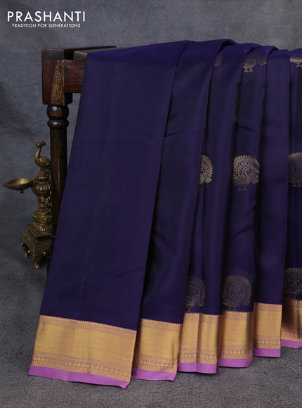 Kanchipuram silk saree navy blue and mauve pink with zari woven buttas and rich zari woven border
