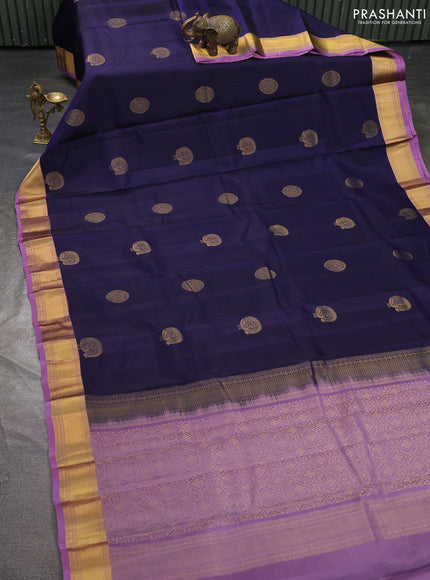 Kanchipuram silk saree navy blue and mauve pink with zari woven buttas and rich zari woven border