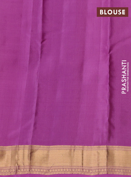 Kanchipuram silk saree mustard green and pink shade with zari woven buttas and rich zari woven border