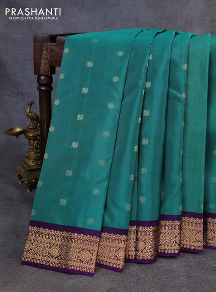 Kanchipuram silk saree green and violet with allover zari woven buttas and zari woven border