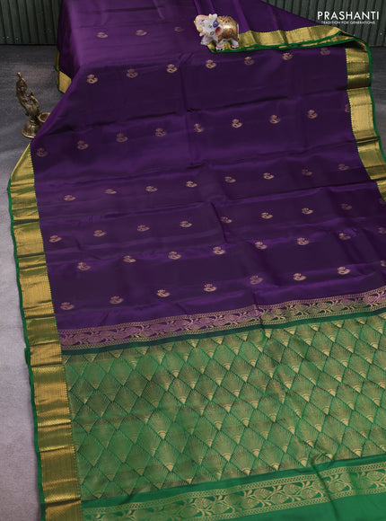 Kanchipuram silk saree violet and green with zari woven buttas and zari woven border