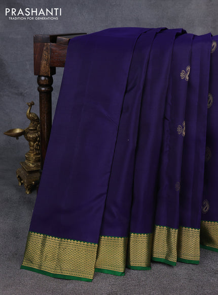 Kanchipuram silk saree navy blue and green with zari woven buttas and zari woven border