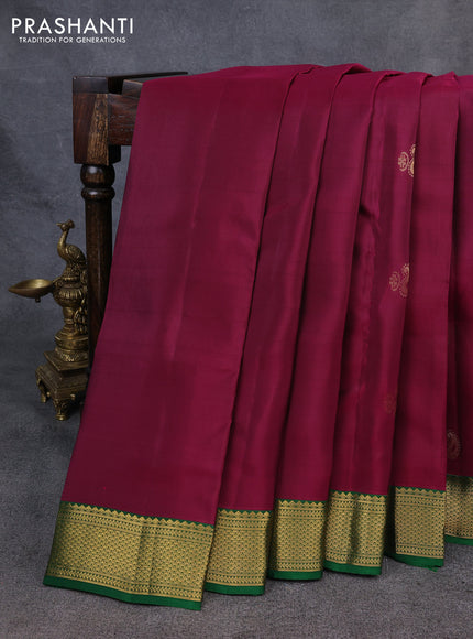 Kanchipuram silk saree wine shade and green with zari woven buttas and zari woven border