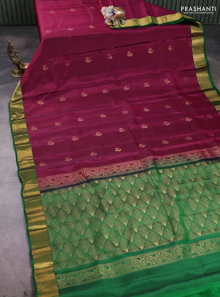 Kanchipuram silk saree wine shade and green with zari woven buttas and zari woven border