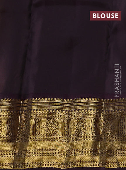 Kanchipuram silk saree yellow and wine shade with allover zari stripe & buttas and long zari woven korvai border