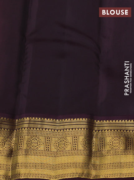 Kanchipuram silk saree orange and wine shade with allover zari stripe & buttas and long zari woven korvai border