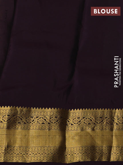 Kanchipuram silk saree elachi green and deep wine with zari woven buttas and long zari woven korvai border