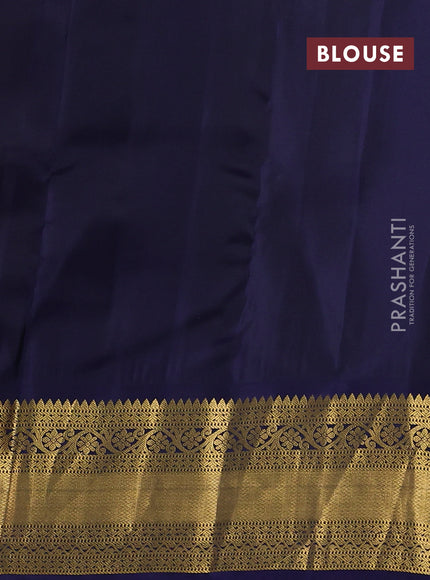 Kanchipuram silk saree yellow and navy blue with zari woven buttas and long zari woven korvai border
