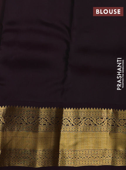 Kanchipuram silk saree yellow and deep wine with zari woven buttas and long zari woven korvai border