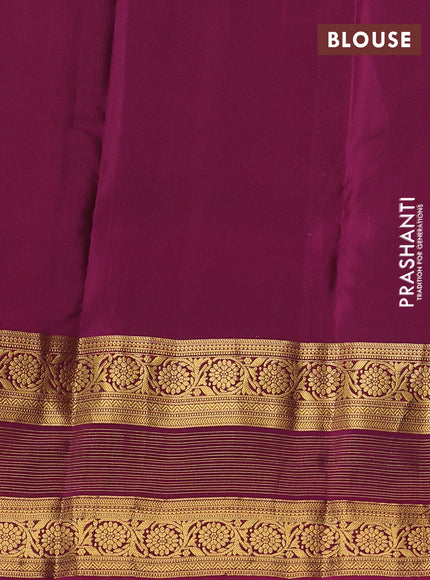 Kanchipuram silk saree peacock green and dark magenta pink with zari woven buttas and zari woven border