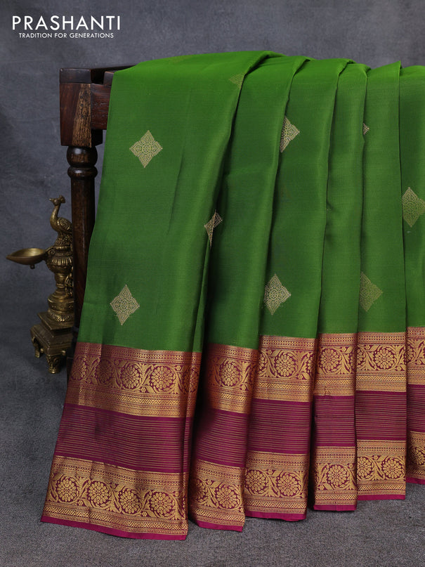Kanchipuram silk saree sap green and magenta pink with zari woven buttas and long zari woven border