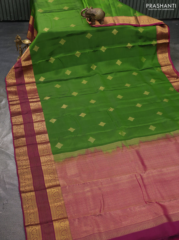 Kanchipuram silk saree sap green and magenta pink with zari woven buttas and long zari woven border