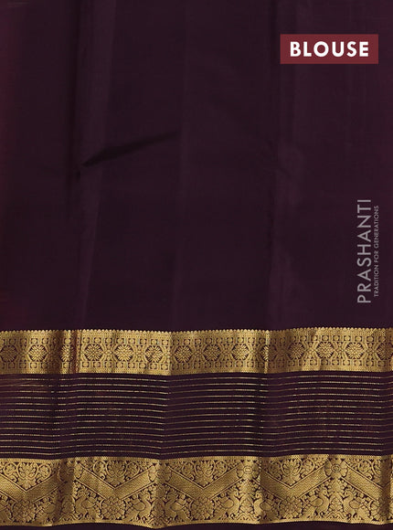 Kanchipuram silk saree rustic orange and wine shade with zari woven buttas and long zari woven border