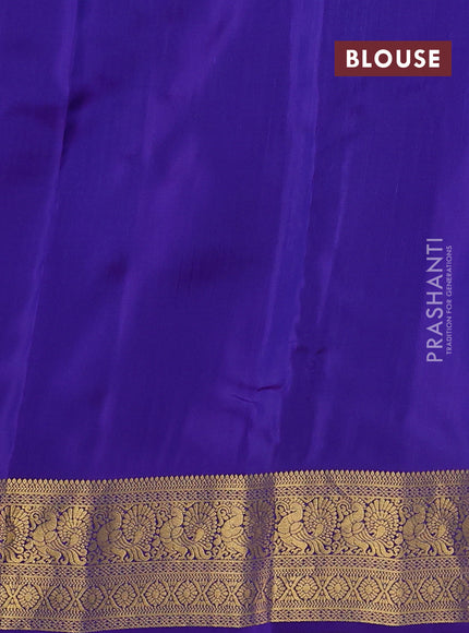 Kanchipuram silk saree bluish grey and violet with zari woven buttas and zari woven korvai border