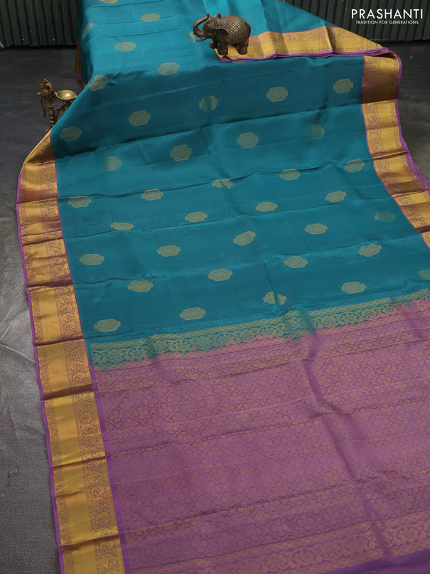 Kanchipuram silk saree peacock green and lavender with zari woven buttas and zari woven border