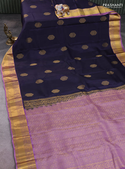 Kanchipuram silk saree navy blue and mauve pink with zari woven buttas and zari woven korvai border