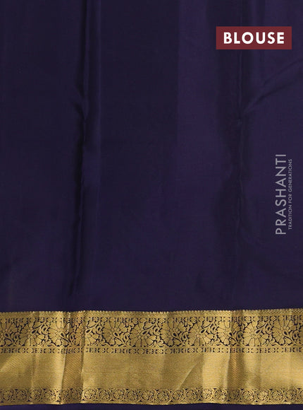 Kanchipuram silk saree dark mahendi green and navy blue with zari woven buttas and zari woven korvai border