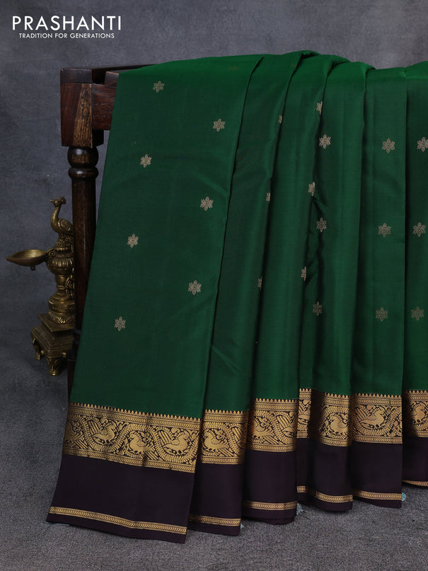 Kanchipuram silk saree green and coffee brown with zari woven buttas and zari woven border