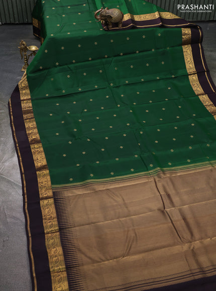 Kanchipuram silk saree green and coffee brown with zari woven buttas and zari woven border