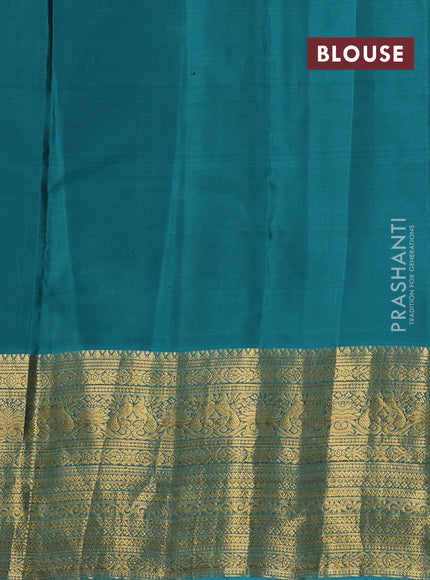 Kanchipuram silk saree coffee brown and teal green with allover zari woven buttas and long zari woven border
