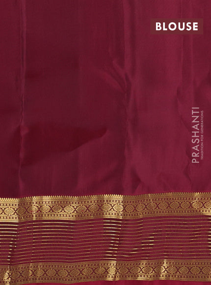 Kanchipuram silk saree teal green and maroon with zari woven buttas and zari woven border