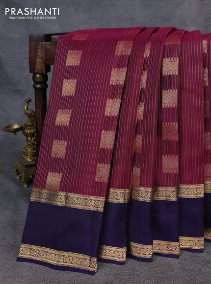Kanchipuram silk saree wine shade and navy blue with allover zari stripe & buttas and rettapet zari woven border