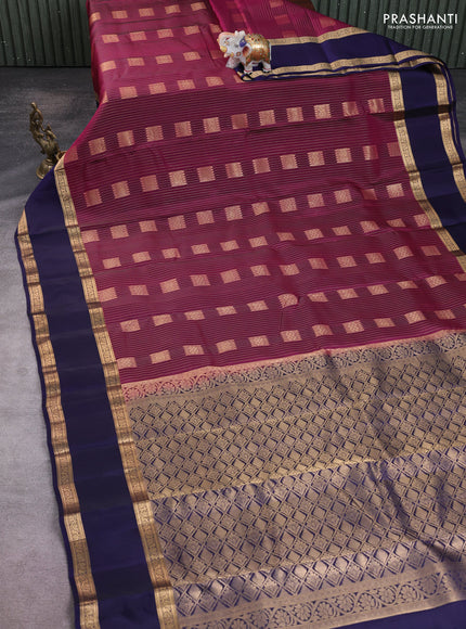 Kanchipuram silk saree wine shade and navy blue with allover zari stripe & buttas and rettapet zari woven border