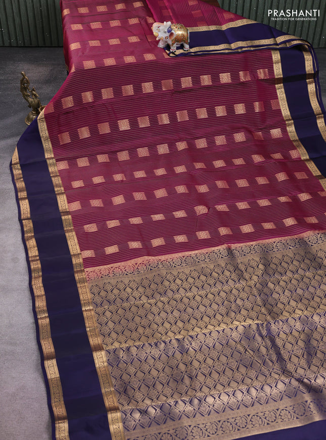 Kanchipuram silk saree wine shade and navy blue with allover zari stripe & buttas and rettapet zari woven border