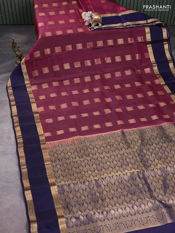 Kanchipuram silk saree wine shade and navy blue with allover zari stripe & buttas and rettapet zari woven border