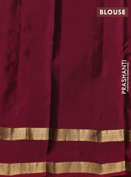Kanchipuram silk saree bottle green and wine shade with zari woven buttas and rettapet zari woven border